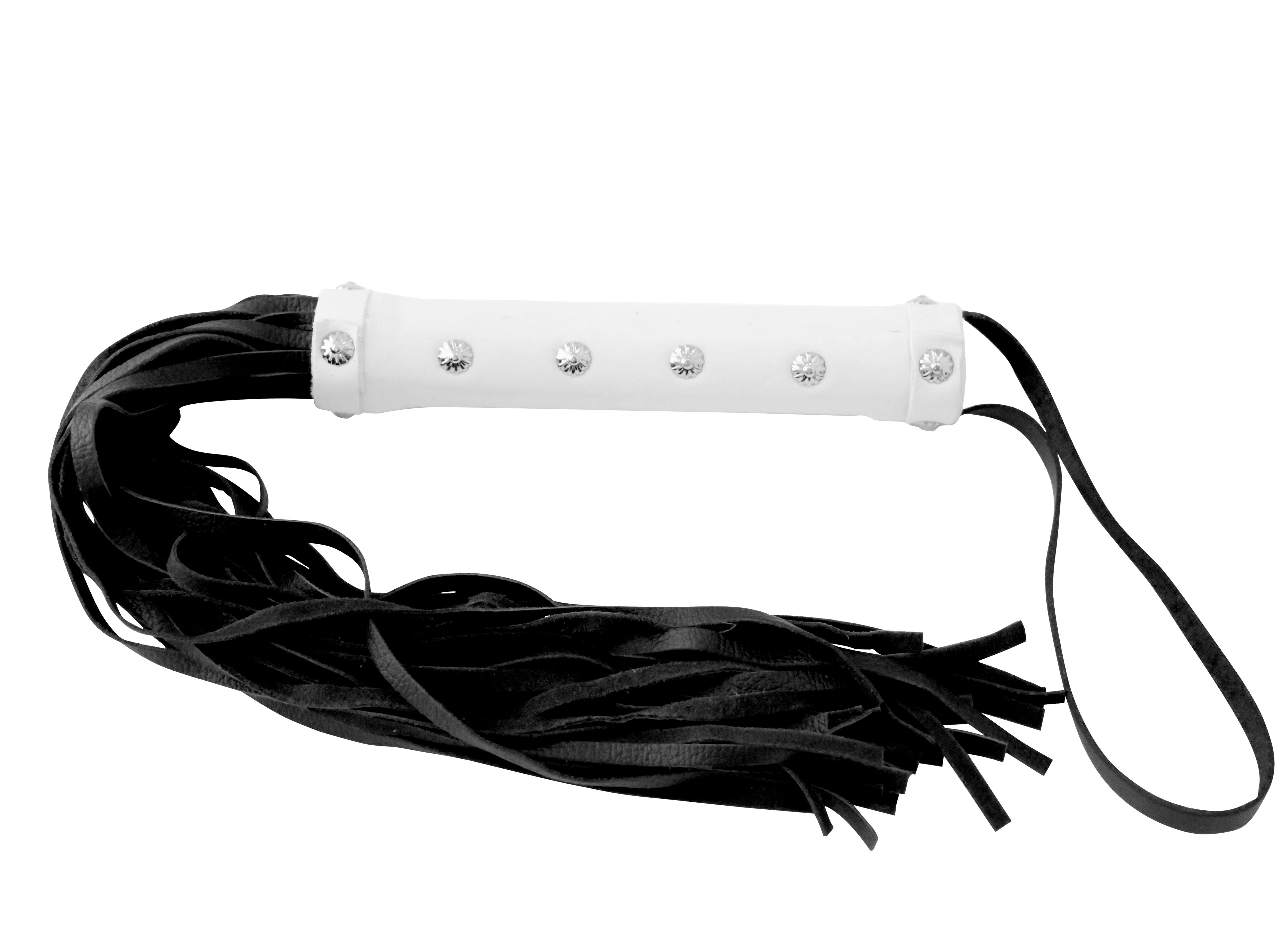 Peitsche aus Leder mit soften Riemen "Rivet Style" Weiss