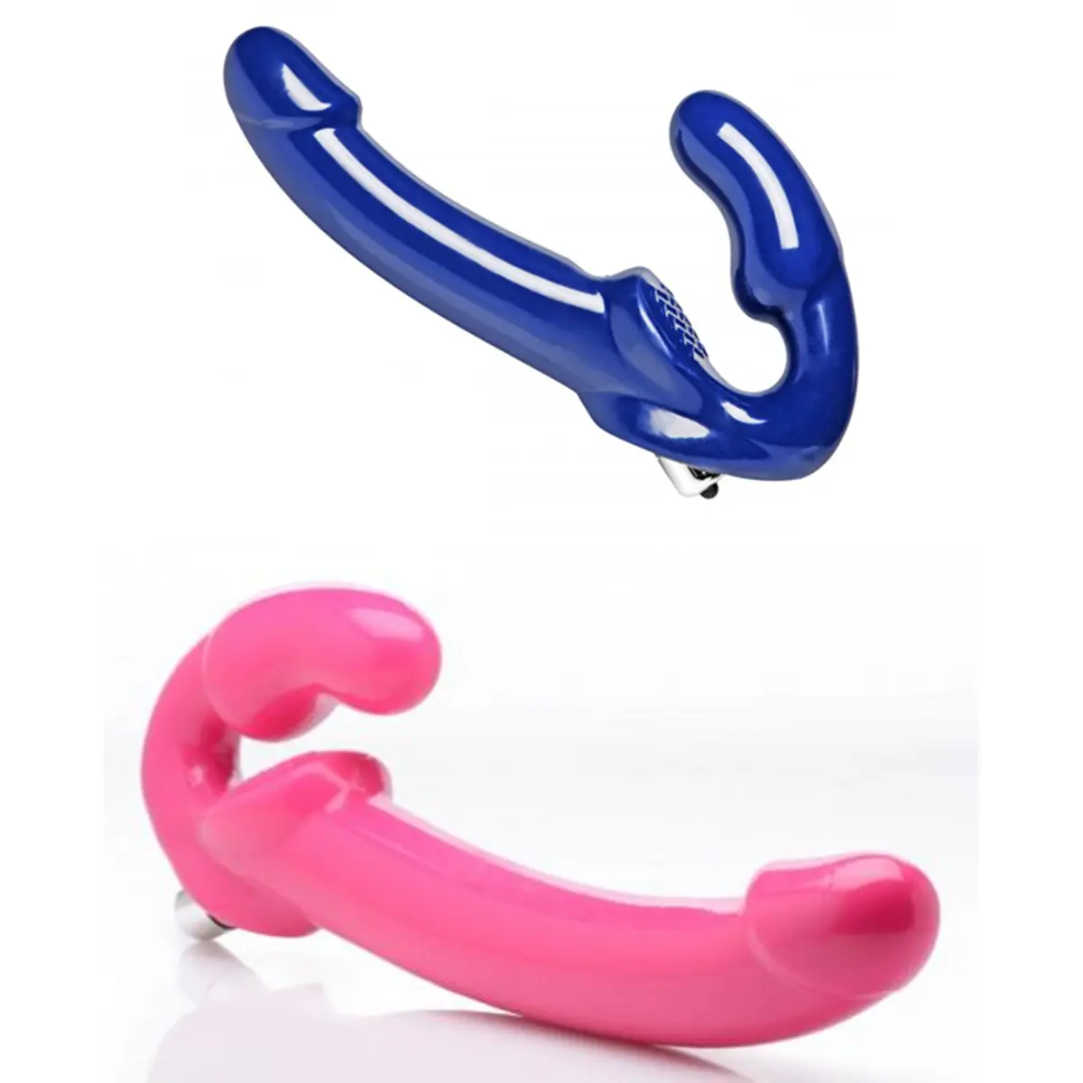 Vibrierender halterloser Strap-on Revolver – Blau oder Rosa XXL