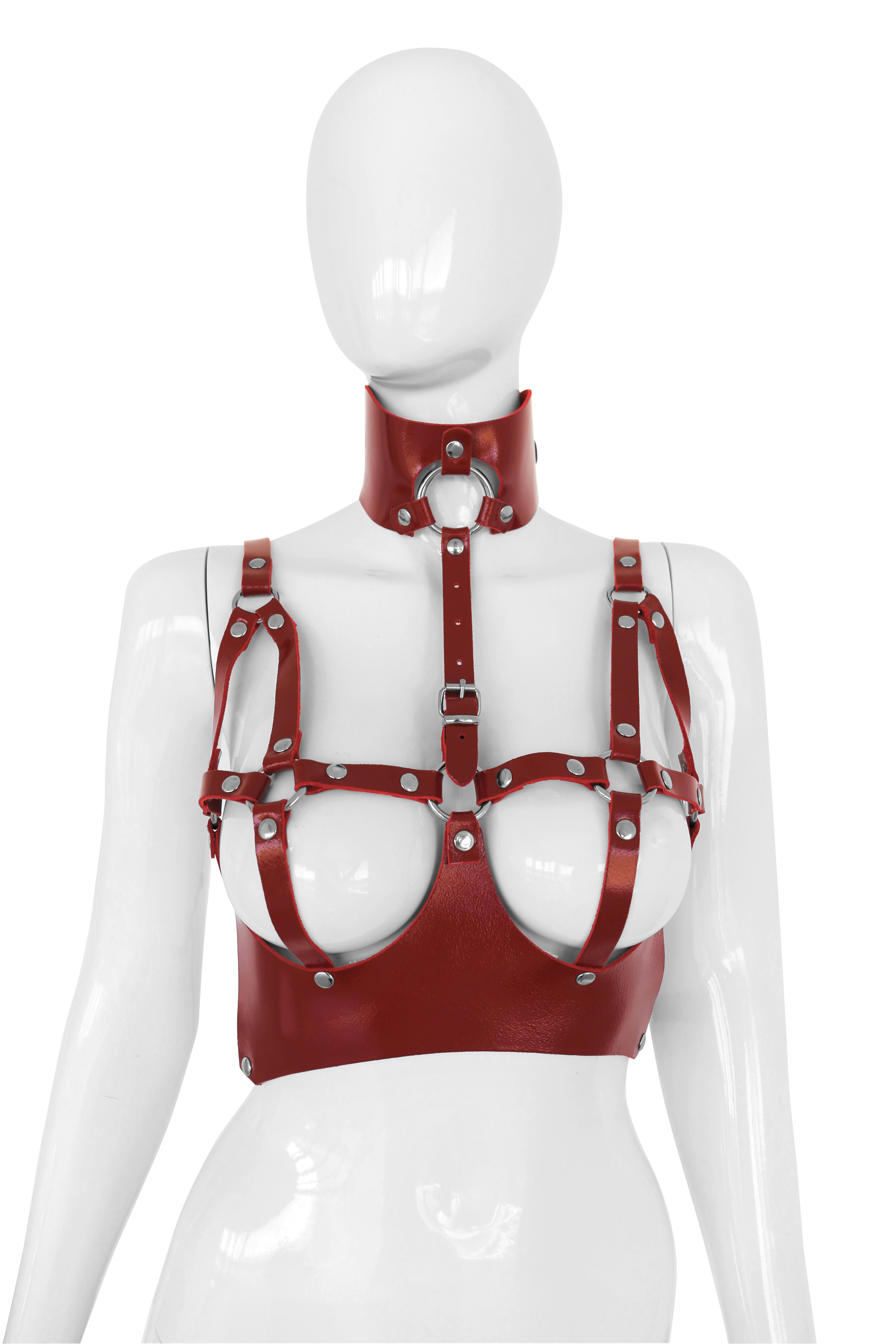 Leder BH mit Halskragen Fessel "Red Prisoner"