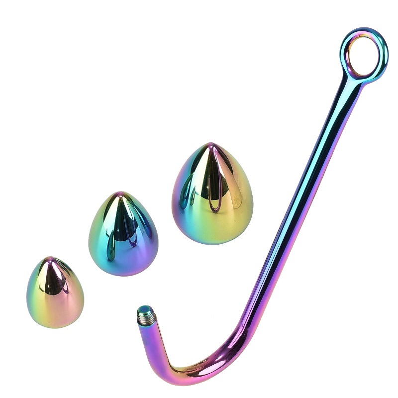 Bondage Hook aus Metall mit drei Kugeln in regenbogenfarben