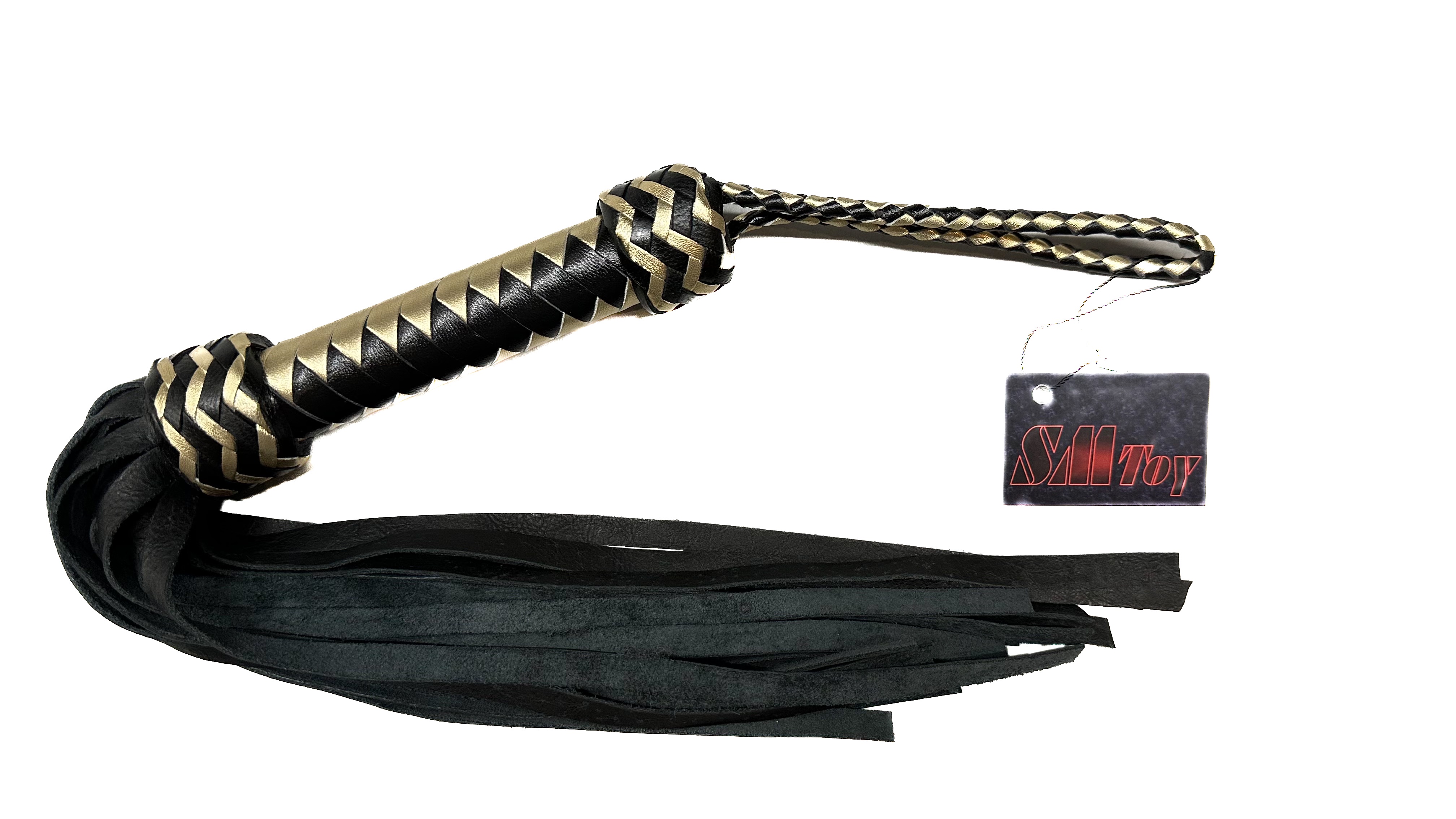 Kleiner weicher Flogger aus Rindsleder - Farbe schwarz-gold