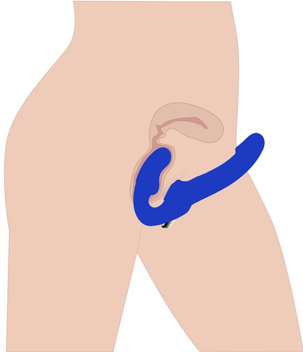 Vibrierender halterloser Strap-on Revolver – Blau oder Rosa XXL